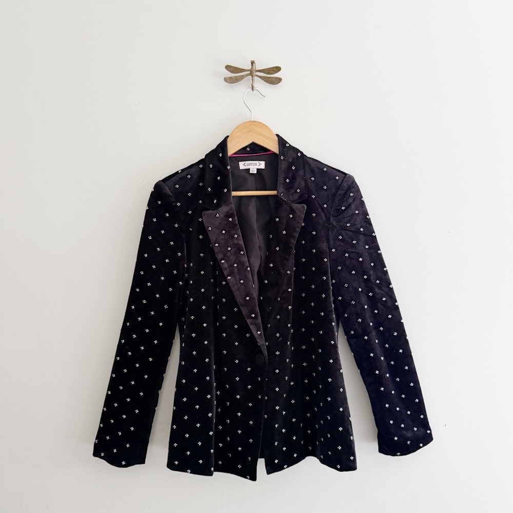 Nanette Lepore Beaded Black Velvet Quilted Blazer Jacket women’s Small
